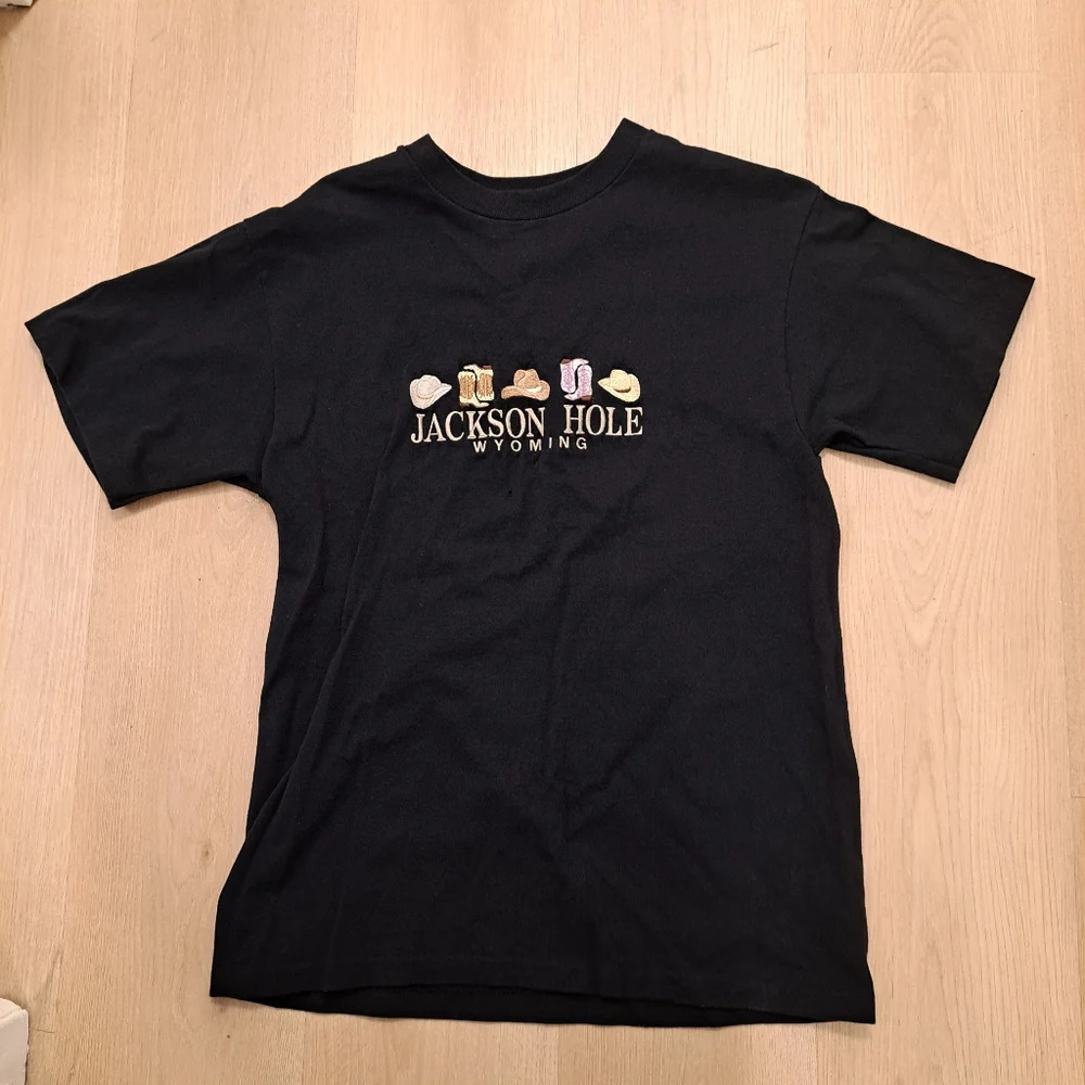 Vintage Anvil Black Jackson Hole‎ Wyoming Single Stitch T-Shirt Size Medium